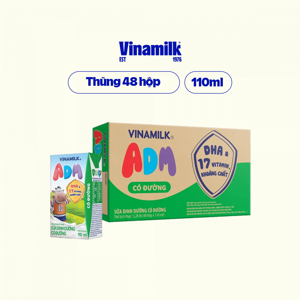 Thùng 48 Hộp Sữa dinh dưỡng Có đường Vinamilk ADM (110ml)