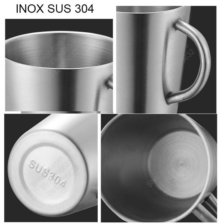 CỐC LY BẰNG INOX 304 LOẠI 2 LỚP CÓ TAY CẦM 300ML, CHUYÊN DÙNG UỐNG CÀ PHÊ, UỐNG TRÀ, SỮA ĐA NĂNG