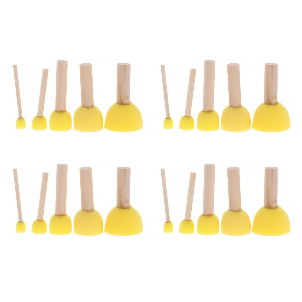 20x Tay Cầm Bằng Gỗ Mút Xốp Cọ Thủ Công Tranh Nghệ Thuật Dụng Cụ Vàng 5 Kích Cỡ