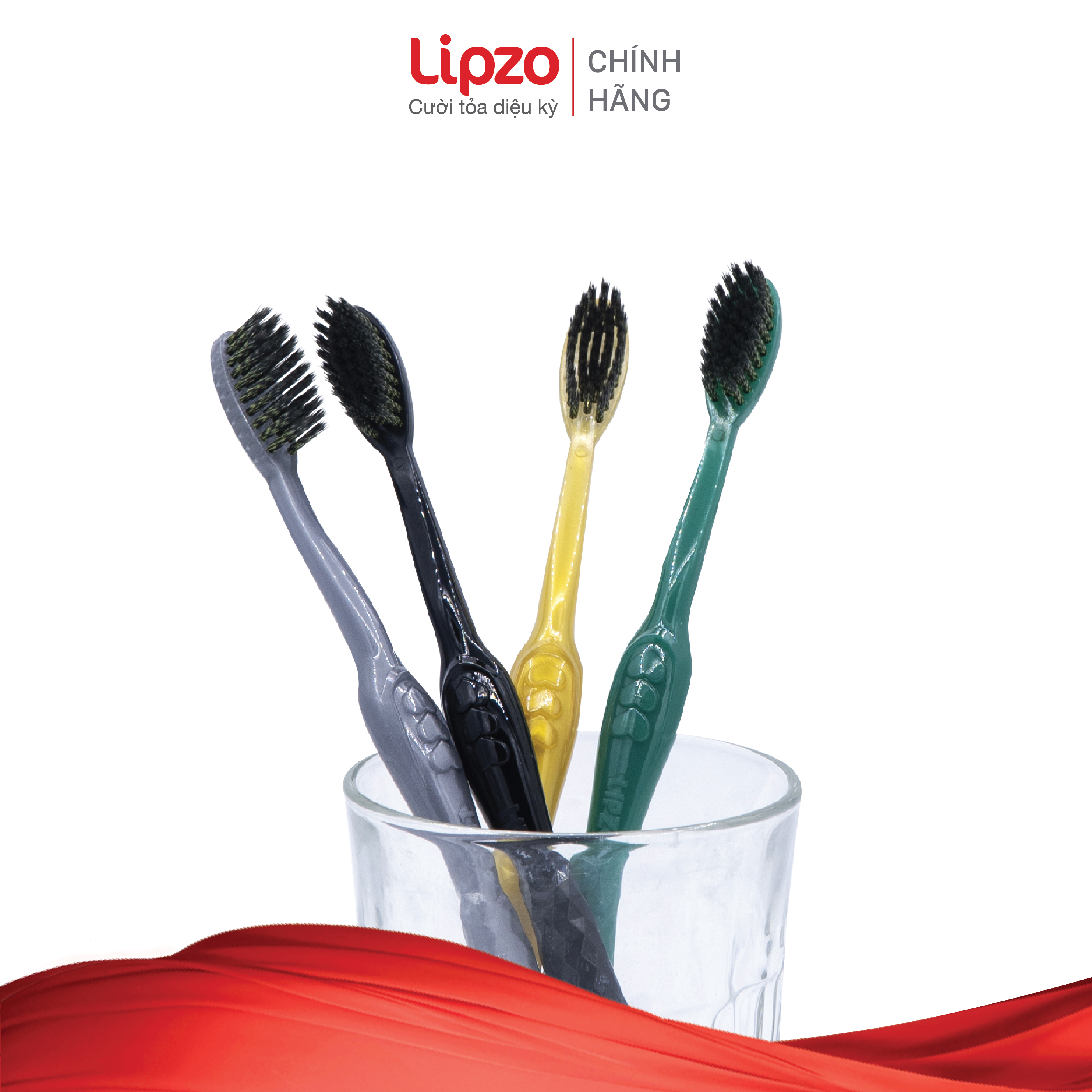 Bộ Ba Tiết Kiệm Bàn Chải Đánh Răng Lipzo Ruby Charcoal Cho Răng Nhạy Cảm Công Nghệ Chỉ Tơ Than Hoạt Tính Kháng Khuẩn