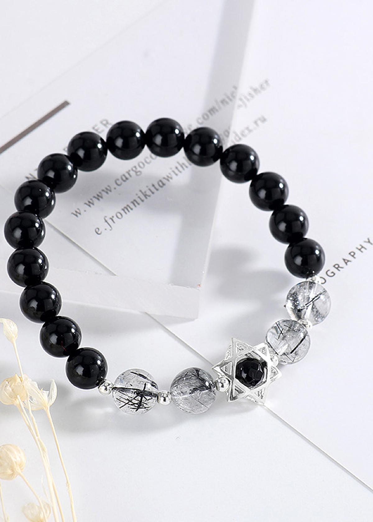 Vòng tay đá Obsidian phối thạch anh tóc đen mệnh thủy, mộc - Ngọc Quý Gemstones