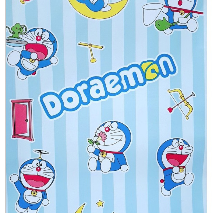 Cuộn 5m Decal Giấy Dán Tường DOREMON SỌC XANH