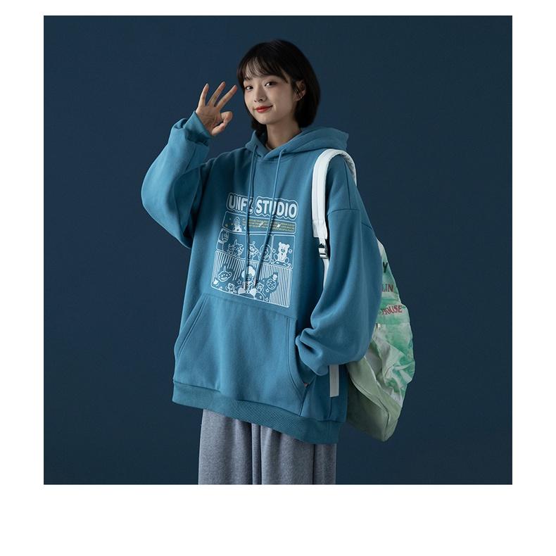 Áo Hoodie Nữ From Rộng Nỉ Bông Có Mũ Hai lớp In Chữ trước ngực