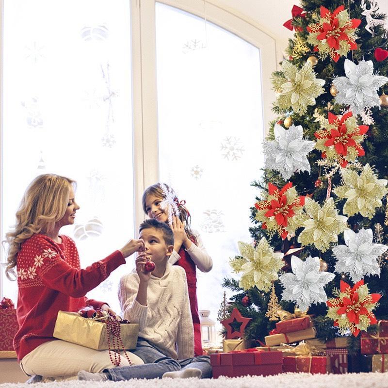 Sét 5 hoa trạng nguyên kim tuyến nhũ vàng đỏ size lớn 13cm trang trí cây thông noel vòng nguyệt quế tháp giỏ quà oản tài