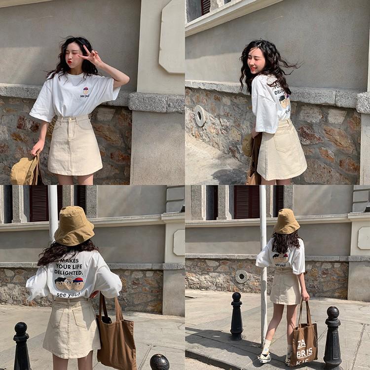 Chân váy ngắn chữ A trơn basic 2 màu đen và be - Đen, Đen