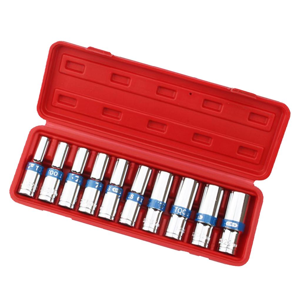 10 Miếng 1/2 Inch Lục Giác Ổ Tác Động Sâu Ổ Cắm Tay Lục Lạc Không Cờ Lê