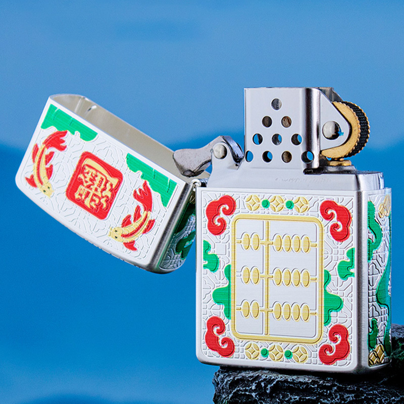Vỏ Hột Quẹt Bật Lửa Xăng Đá Zorro Z2-1150 Họa Tiết Bàn Tính và Cá Chép Tài Lộc May Mắn Phát Tài - Mẫu Mới