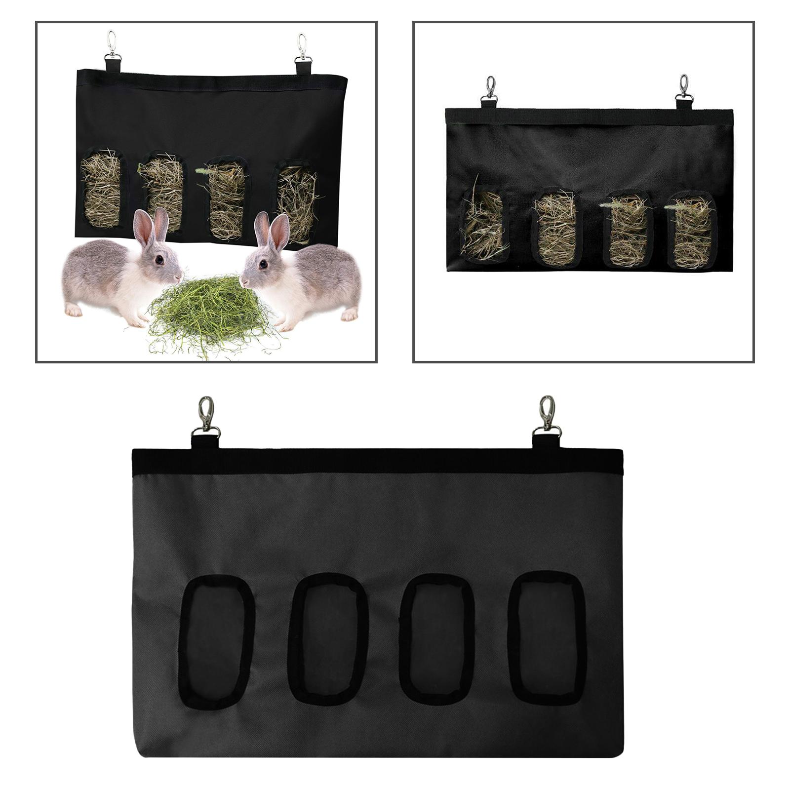 Hay Bag Hanging Pouch Feeder Holder Dispenser for Rabbit Guinea Pig Black
