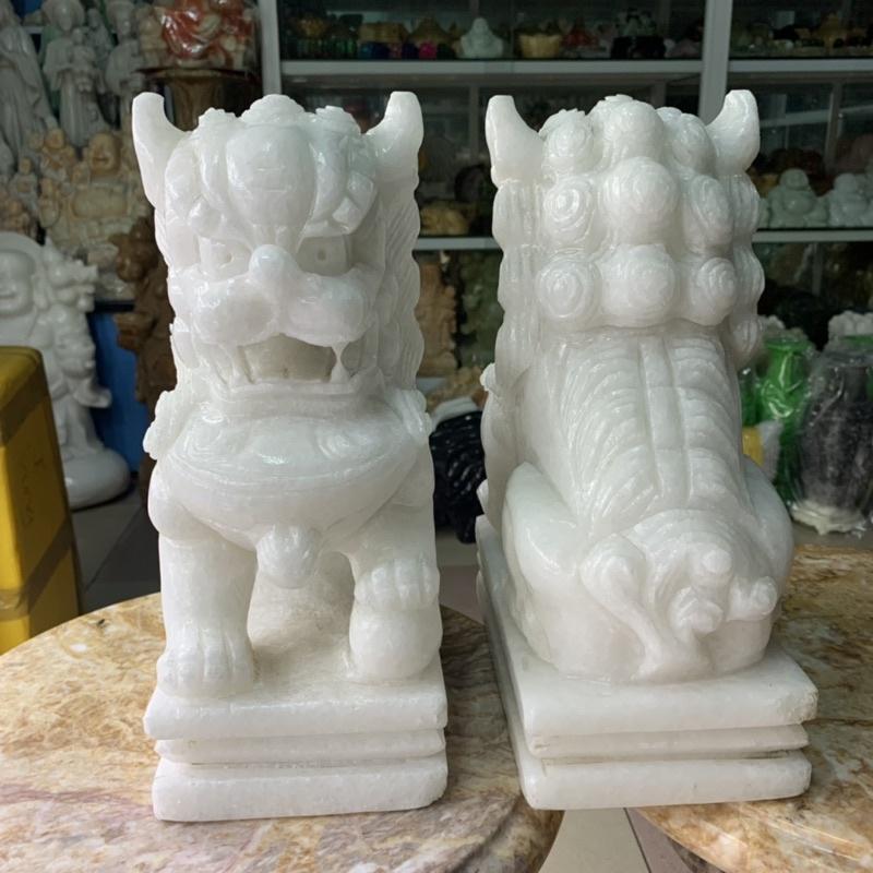 Cặp Kỳ Lân Đá Cẩm Thạch Trắng - cao 30cm