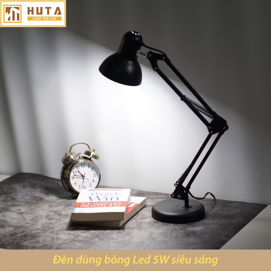 Hình ảnh Đèn Bàn Làm Việc Thép HUTA KYSU1 Kèm Bóng Led Chống Cận, Bảo Vệ Mắt, Khớp Nối Cong Dễ Điều Chỉnh, Decor Trang Trí Bàn Học Đọc Sách