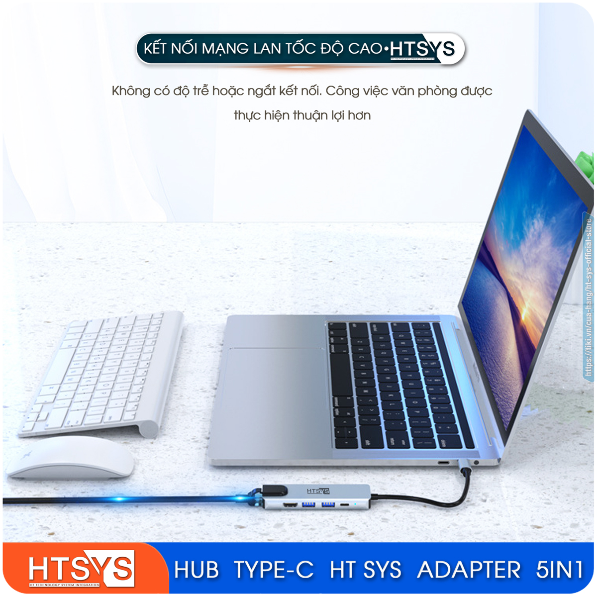 Hub Type C HT SYS 5 in 1 To HDMI, USB 3.0, Lan, PD 100W - Hàng Chính Hãng
