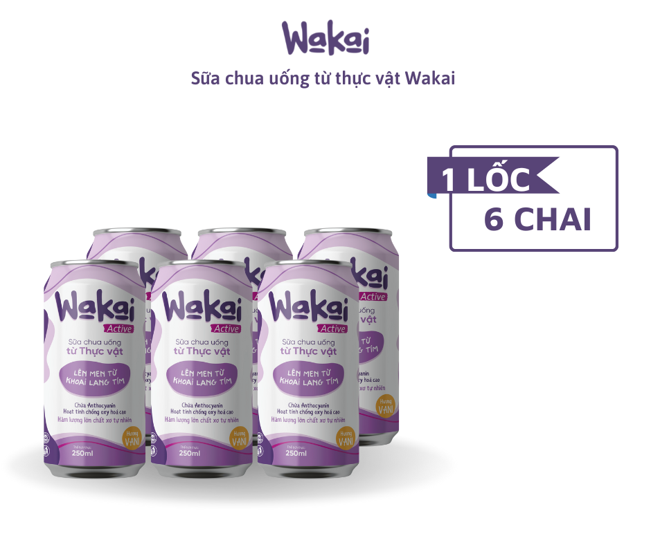 Lốc 6 Lon Sữa Chua Uống Từ Thực Vật Wakai Active (250ml x 6 Lon)