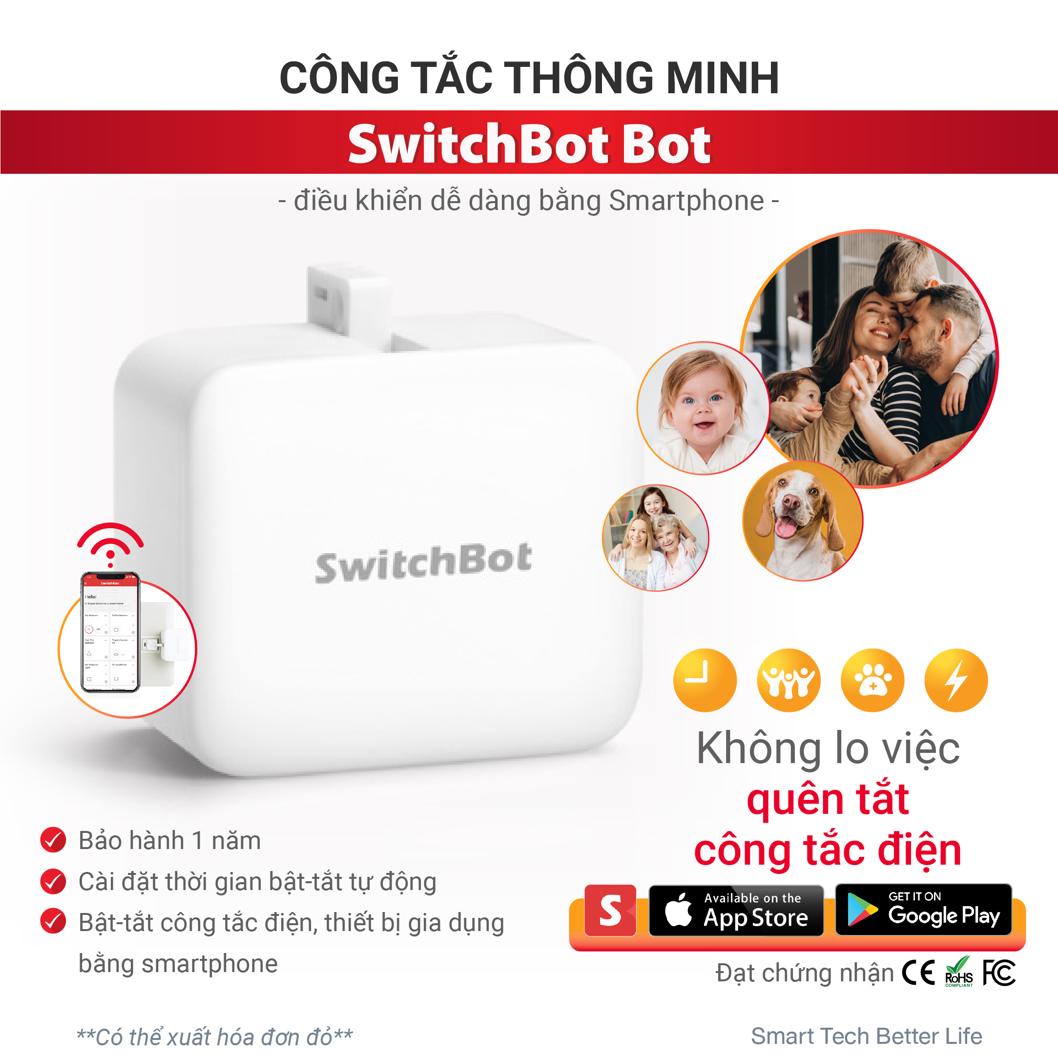Công tắc thông minh, công tắc điều khiển từ xa SwitchBot Bot, chính hãng, không dây, điều khiển qua app, tương thích với Alexa, Google Home, HomePod and IFTTT