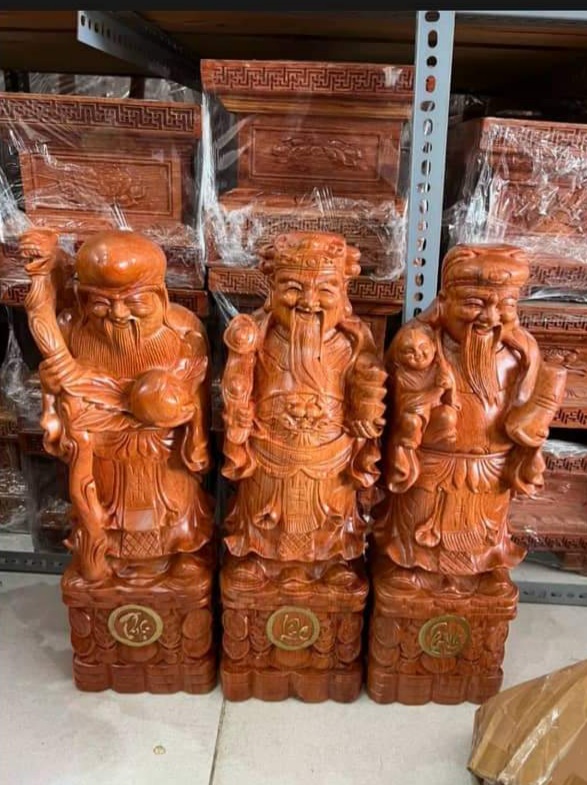 Bộ tam đa Phúc Lộc Thọ gỗ hương nguyên khối cao 40cm