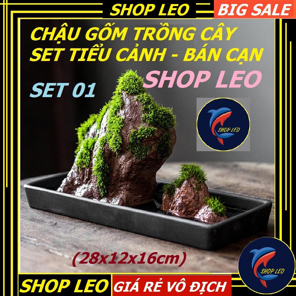 Chậu gốm set Tiểu cảnh - Set bán cạn - Đá thấm thủy set rêu - Cấy rêu - Trang trí non bộ - Tiểu cảnh