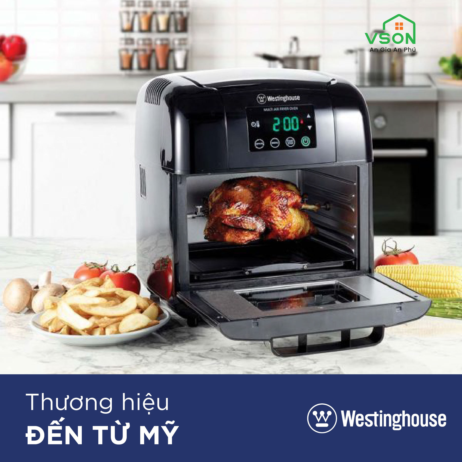 Nồi chiên không dầu Air Fryer WestingHouse WKAF1610 Dung tích lớn 9.5L Công suất 1650W - Hàng chính hãng Mỹ