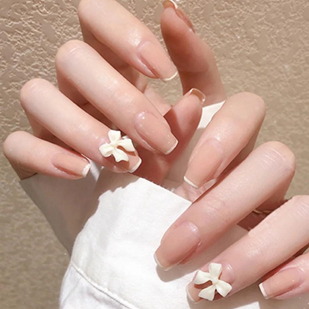 Móng tay giả gắn nơ cao cấp mẫu mới tháng 9, móng tay giả gắn đá chống nước có keo siêu chắc dùng được nhiều lần