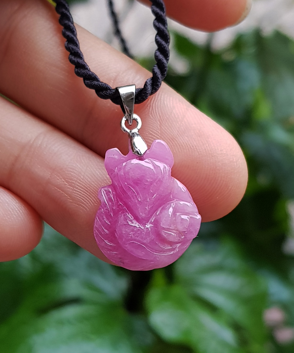 Mặt dây chuyền Hồ Ly đá Ruby bọc bạc kèm dây y hình