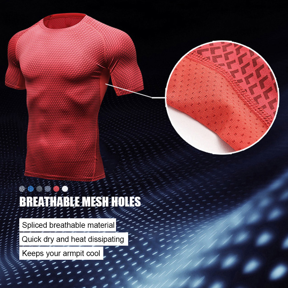 Áo thun thể thao nam in 3D cổ tròn ngắn tay bó sát cơ thể co giản thỏa mái