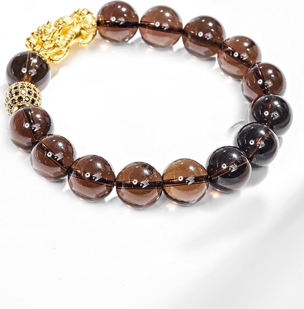 Vòng Tay Nam Đá Thạch Anh Khói Phối Tỳ Hưu Bạc Mạ Vàng 24K Ngọc Quý Gemstones