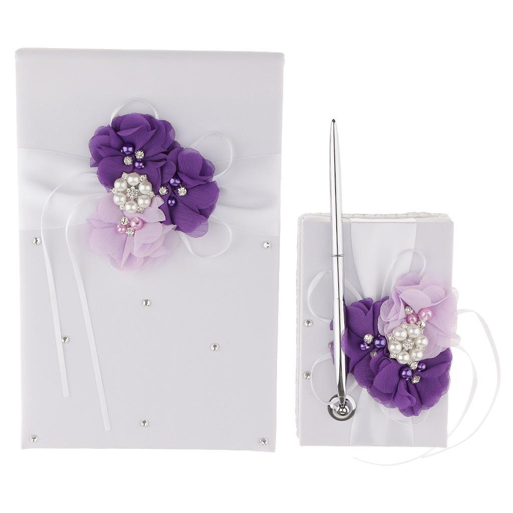 Wedding Guest Book and Pen Set Ring Pillow Flower Basket Kit Table Decor