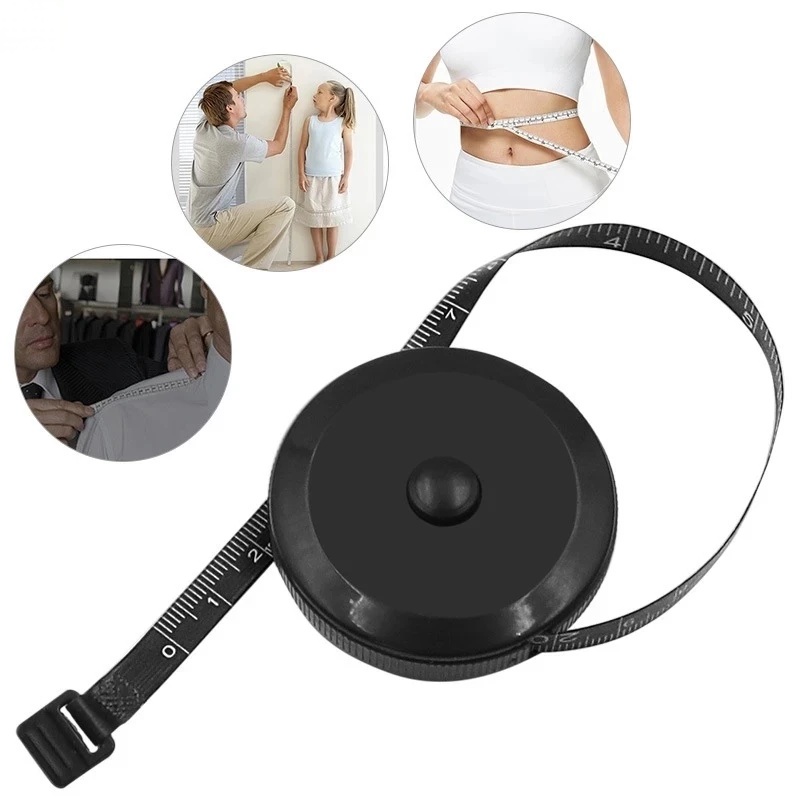 Thước Dây Với Nút Bấm Tự Rút Sau Khi Kéo, Đo Vòng Bụng, Vòng Eo 3 Vòng Kiểm Tra Sức Khỏe 1.5m - Đo Quần Áo, Màu Đen. Takyhome 5940