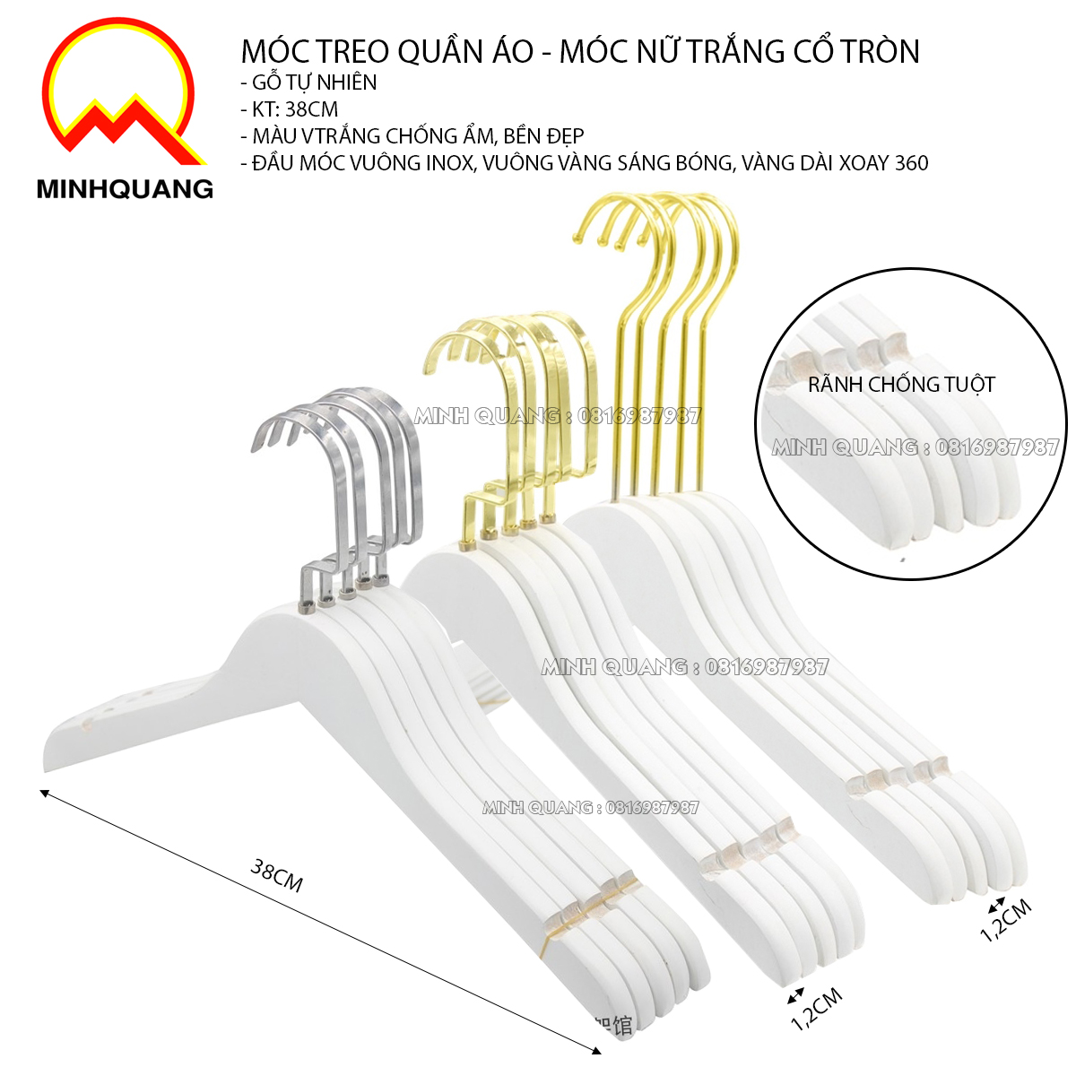 MÓC GỖ MÀU TRẮNG / MÓC NỮ TRẮNG TRÒN ĐẦU MÓC VUÔNG,DÀI / MÓC DÙNG CHO SHOP THỜI TRANG, CÁ NHÂN, GIA ĐÌNH