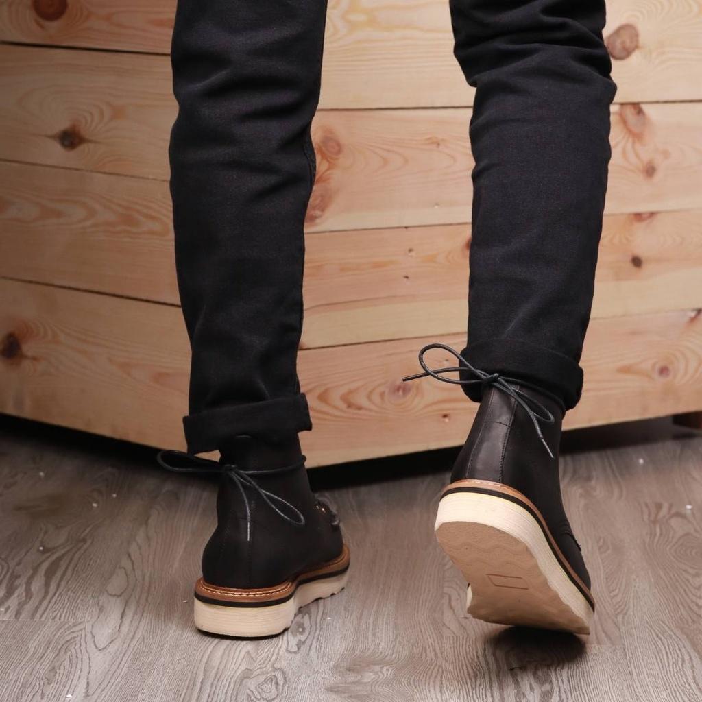 Giày Boots nam Moctoe da bò sáp Đen (Moctoe Đen) phong cách bụi bặm Lucas Shoes, bảo hành 1 năm