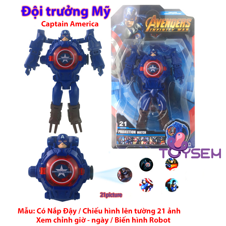 Đồng hồ biến hình siêu nhân chiếu tường xem được ngày giờ, Đồng hồ nhân vật hoạt hình người nhện, người sắt, Quà tặng sinh nhật cho bé