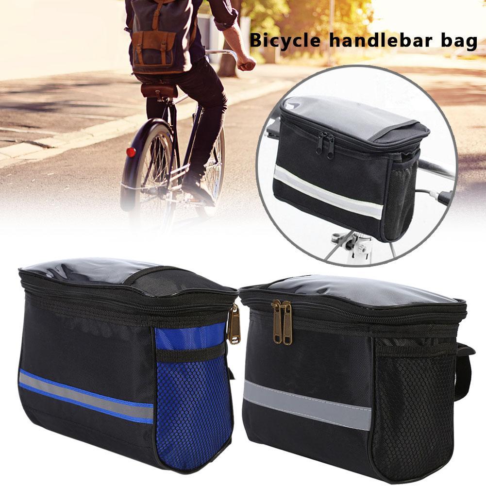 Bicycle Basket Handlebar Bag Reflective Tape Touchable Transparent Phone Bag Mountain Bike Front Pocket Cycling Storage Bag