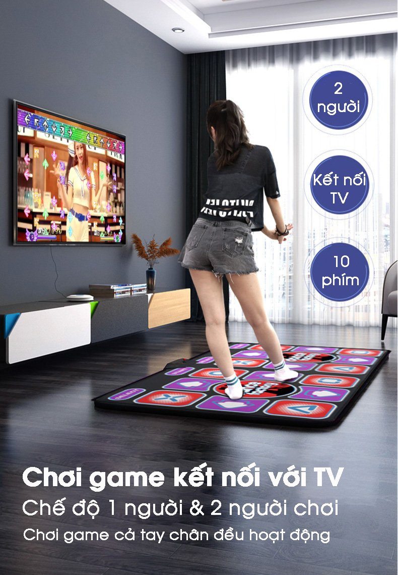 Thảm nhảy audition đôi  gấp gọn kèm điều khiển không dây kết nối TV HD tích hợp 63 game vận động khác nhau