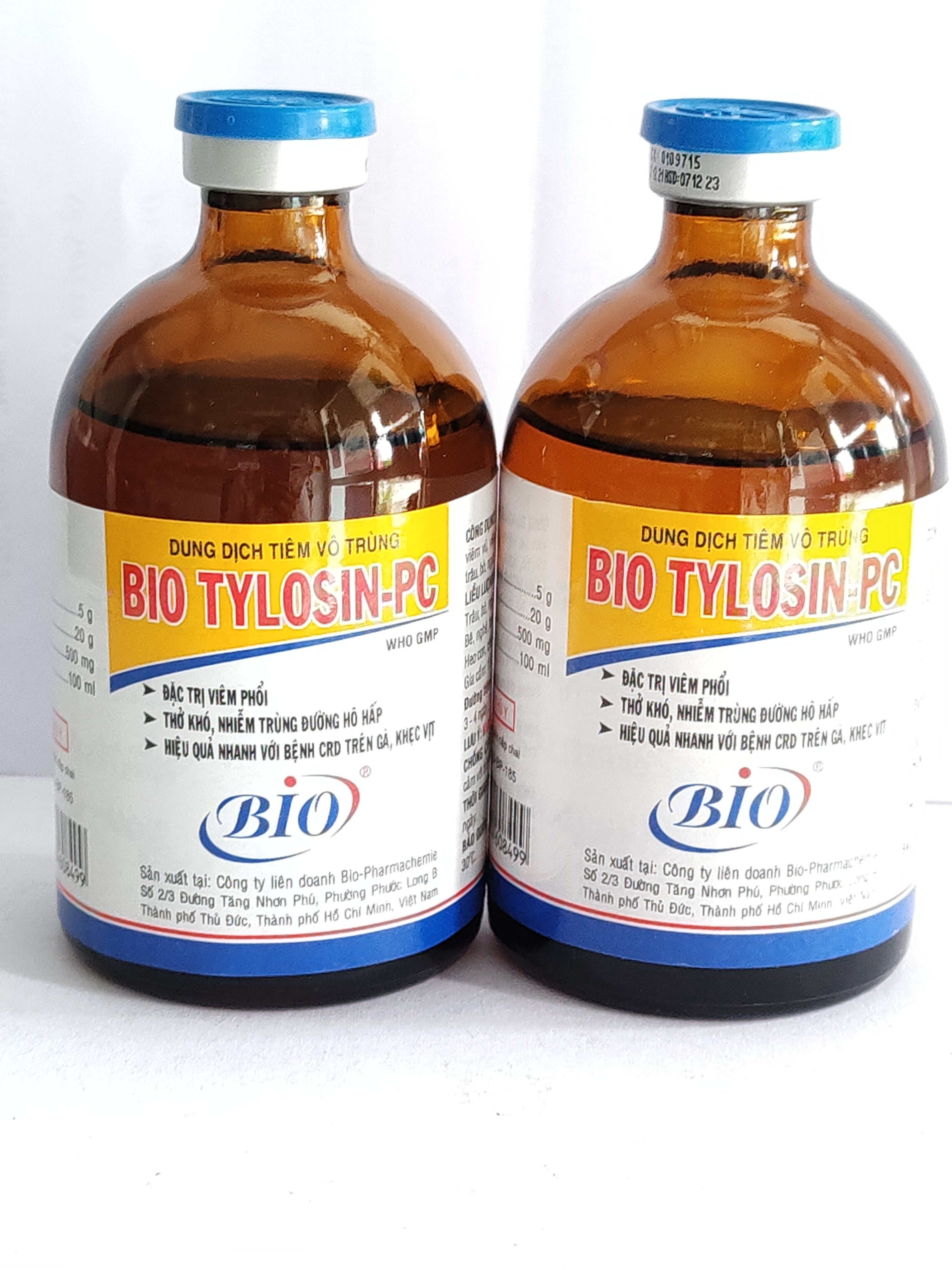 BIO TYLOSIN PC 100ml Dung dịch tiêm vô trùng chuyên viêm phổi, thở khó, nhiễm trùng đường hô hấp, CRD trên gà, khẹc vịt