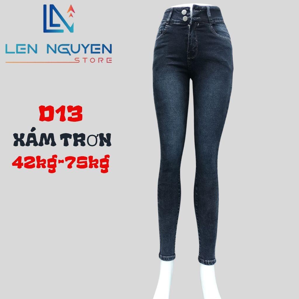 D13_Quần jean nữ, dài, lưng cao, quần bò nữ dáng ôm, quần rin nữ có big size, cho 42kg đến 75kg,LEN NGUYEN STORE - Xám Trơn
