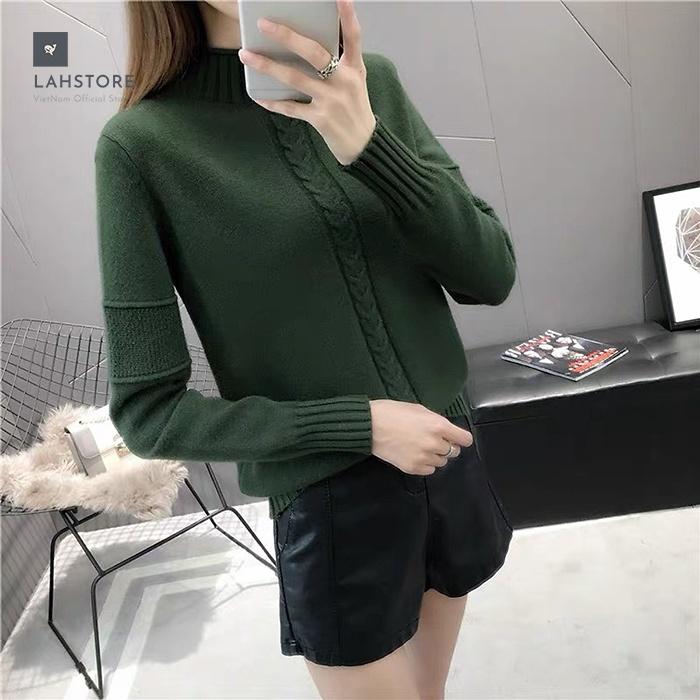 Áo len nữ cổ 3 phân trần gân thừng ấm áp LAHSTORE thu đông 2021 (Đen)