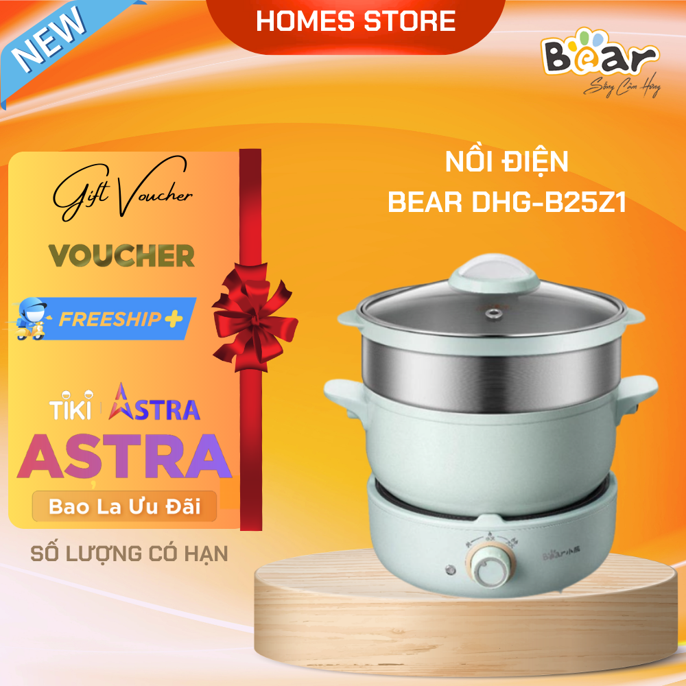Nồi Điện Đa Năng Bear Dhg - B25Z1, Dung Tích 2.5L, Công Suất 800W - Hàng Chính Hãng