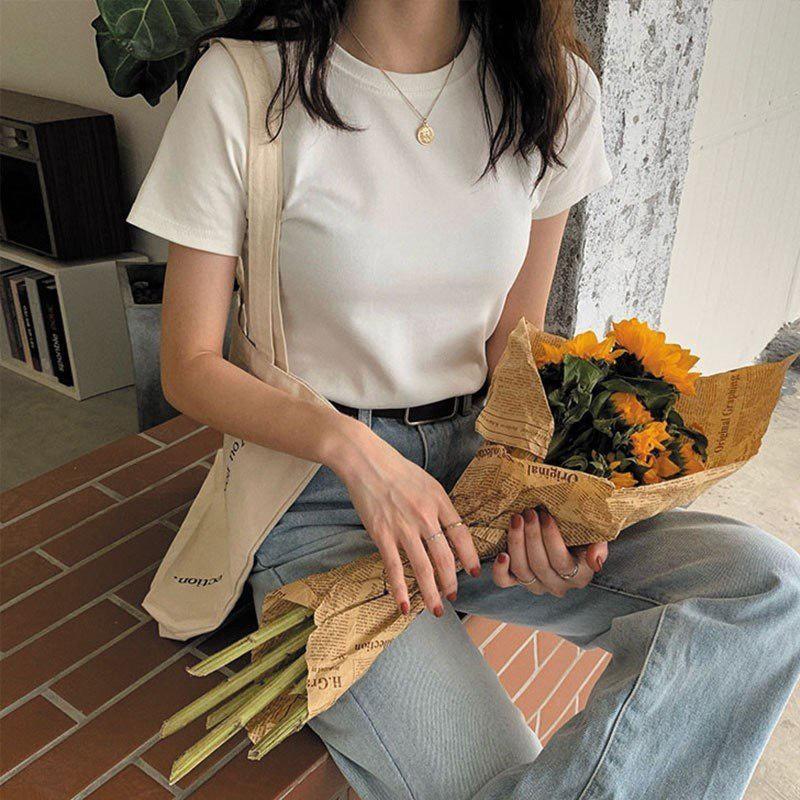 Áo thun nữ tay ngắn, áo phông cổ tròn dáng ôm chất thun bozip co giãn 4 chiều cao cấp