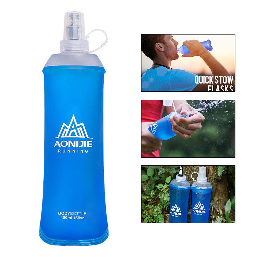 TPU Soft Flask Running Collapsible Water Bottles for Hiking 450ml Blue