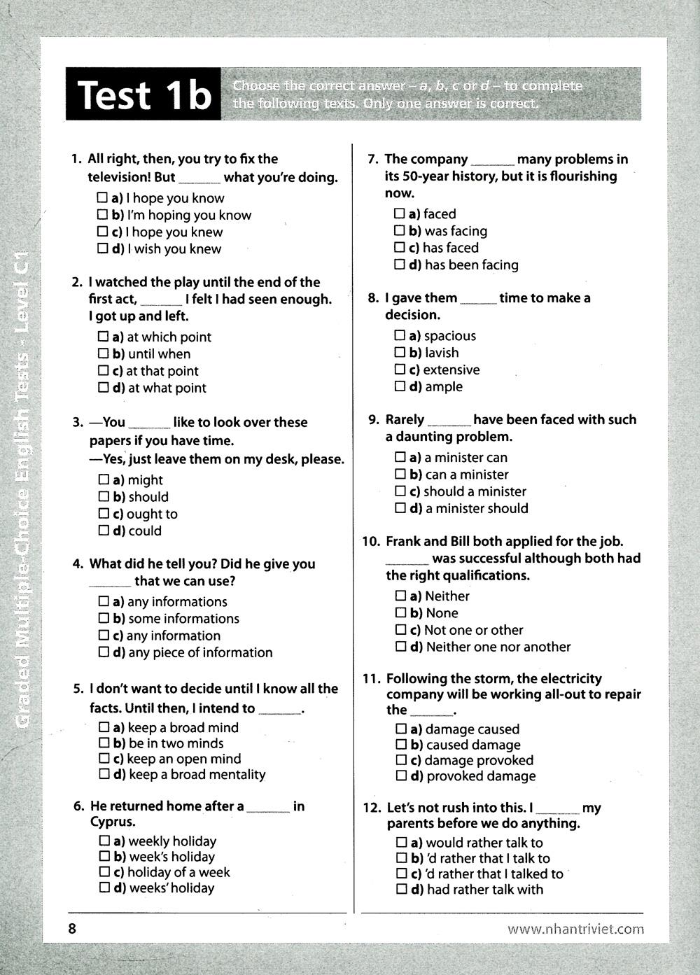 Graded Multiple - Choice English Test Level C1 (Không CD)