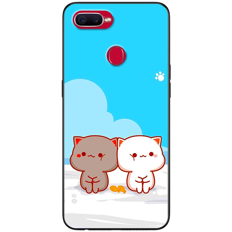 Ốp lưng dành cho Oppo A12  mẫu Mèo mập nền xanh