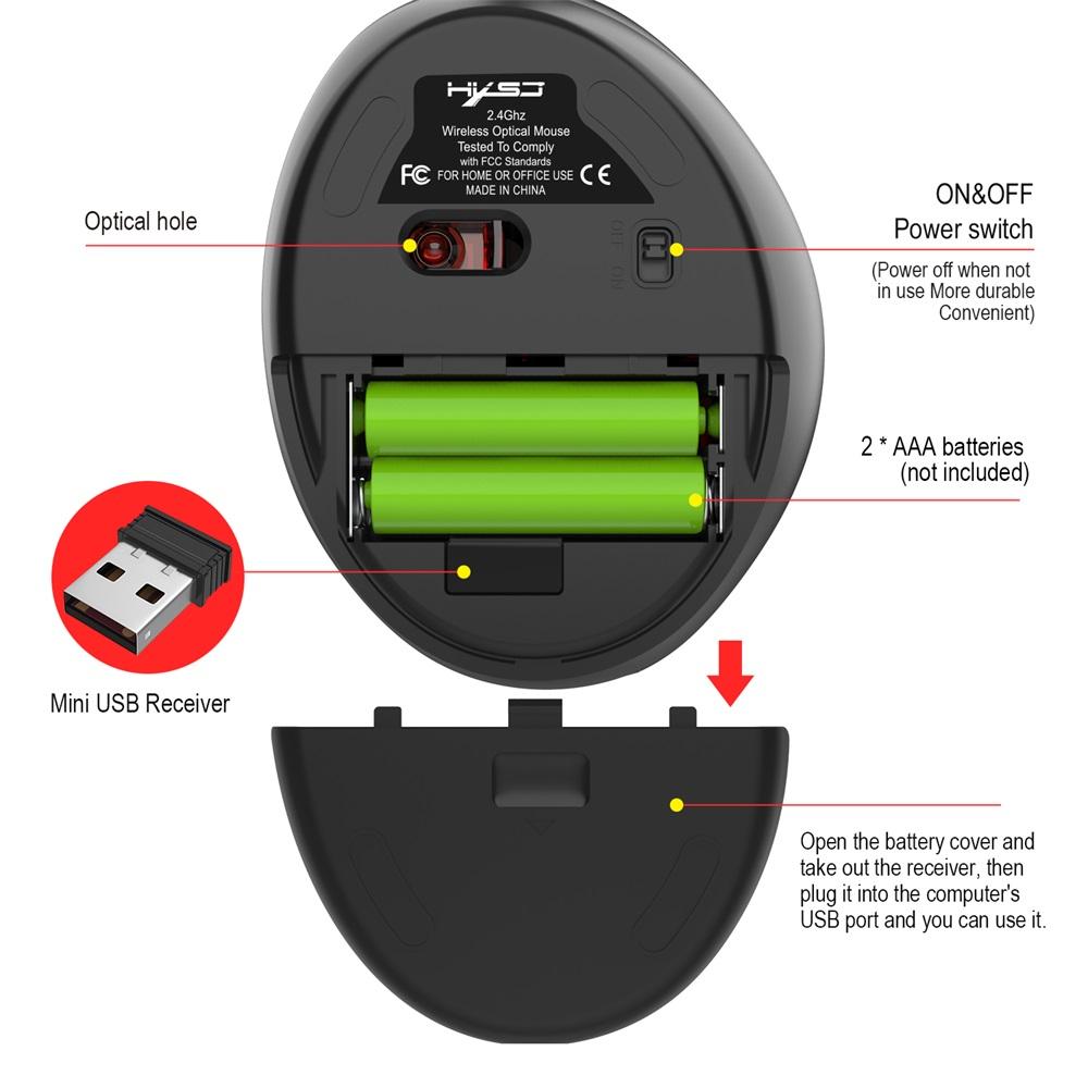 HXSJ T33 2.4GHz Vertical Wireless Mouse 7 Keys 2400DPI Mice Wireless Ergonomics Mouse for PC Laptop(Black)
