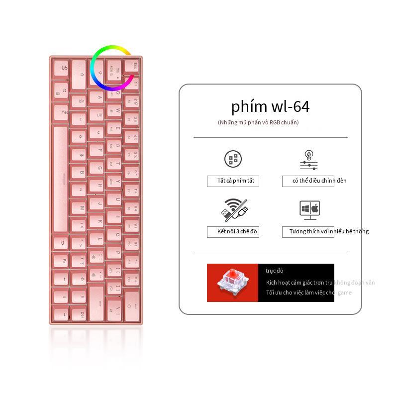 Phiên bản tiêu chuẩn ba chế độ 64RGB được ưa chuộng nhất với đèn nền bàn phím cơ Bluetooth USB không dây trục xanh lục trục đen trục trà trục đỏ