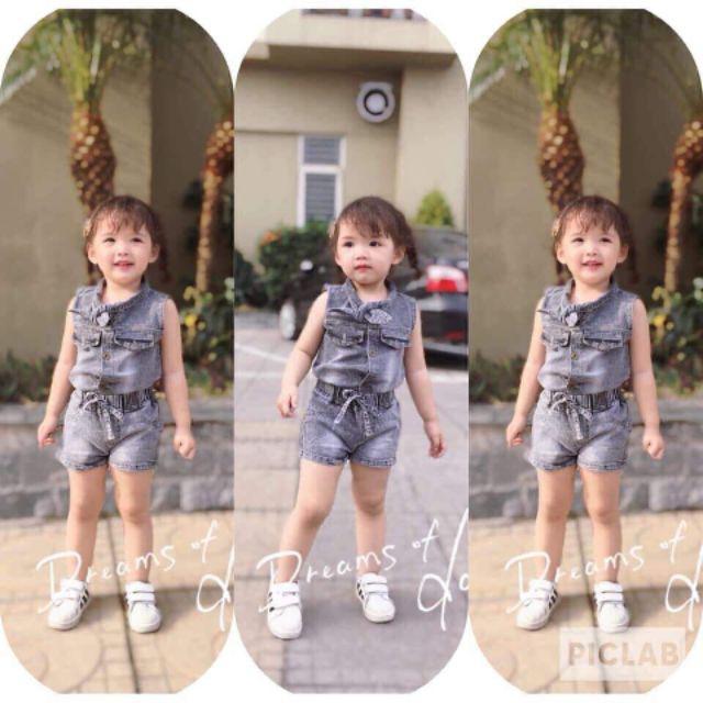 Bộ bò tay cộc nơ cổ cho  bé gái từ 10_18kg