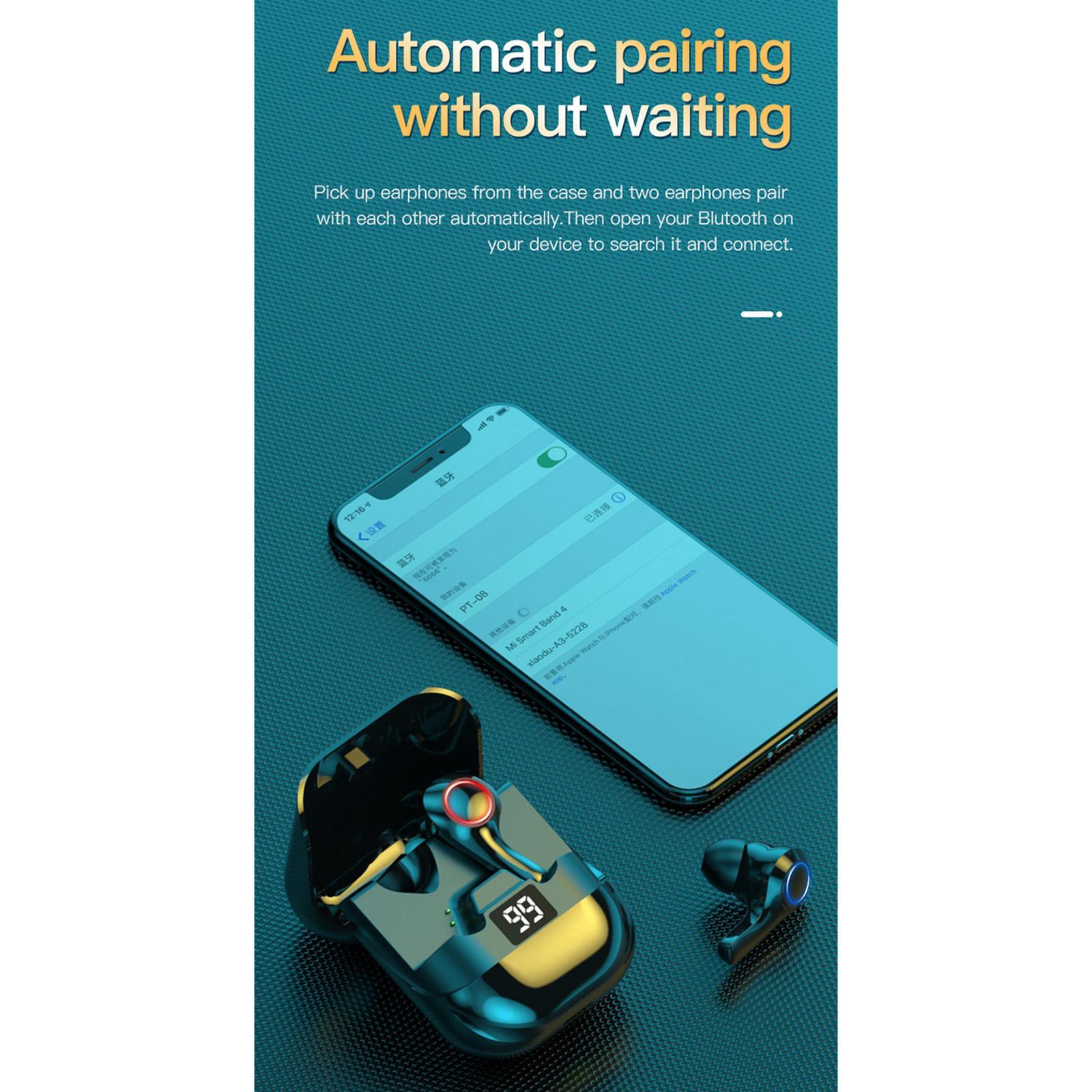 Sports Waterproof  Bluetooth Earphones Earbuds Headsets Charging Box - Black