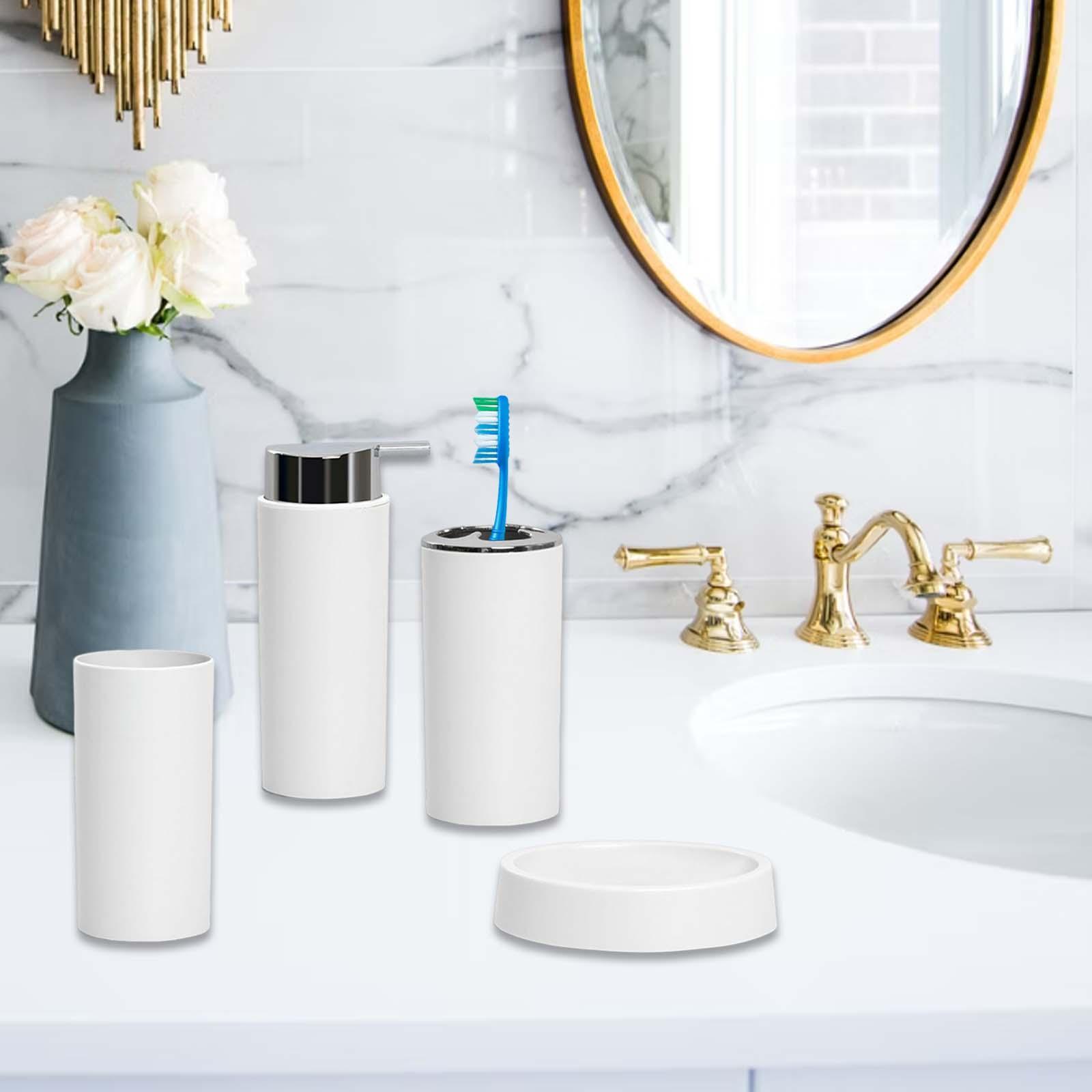 4 Pieces Plastic Bathroom Accessories Set for Countertop Bathroom Toilet