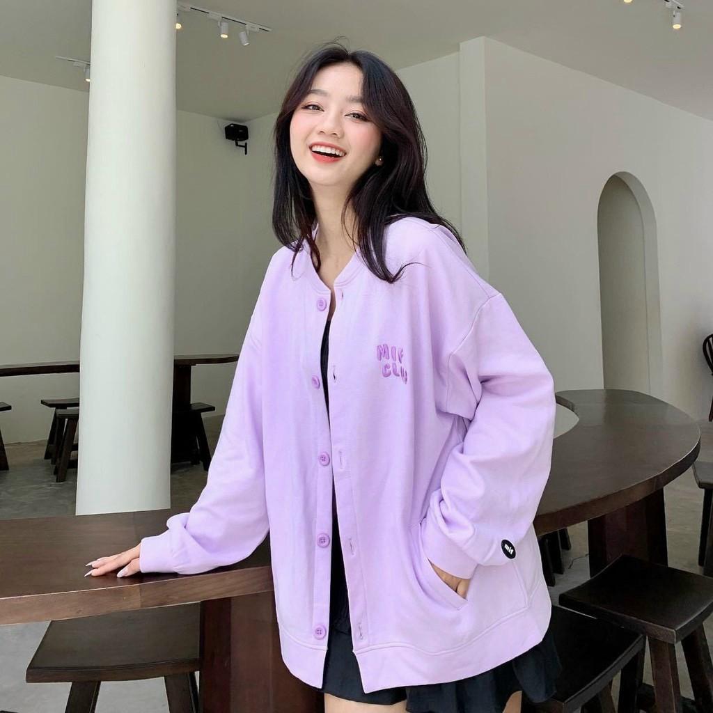  Áo Khoác Cardigan Nữ Vải Nỉ Ngoại Thêu Chữ MIF CLUB Free Size 70kg AK180