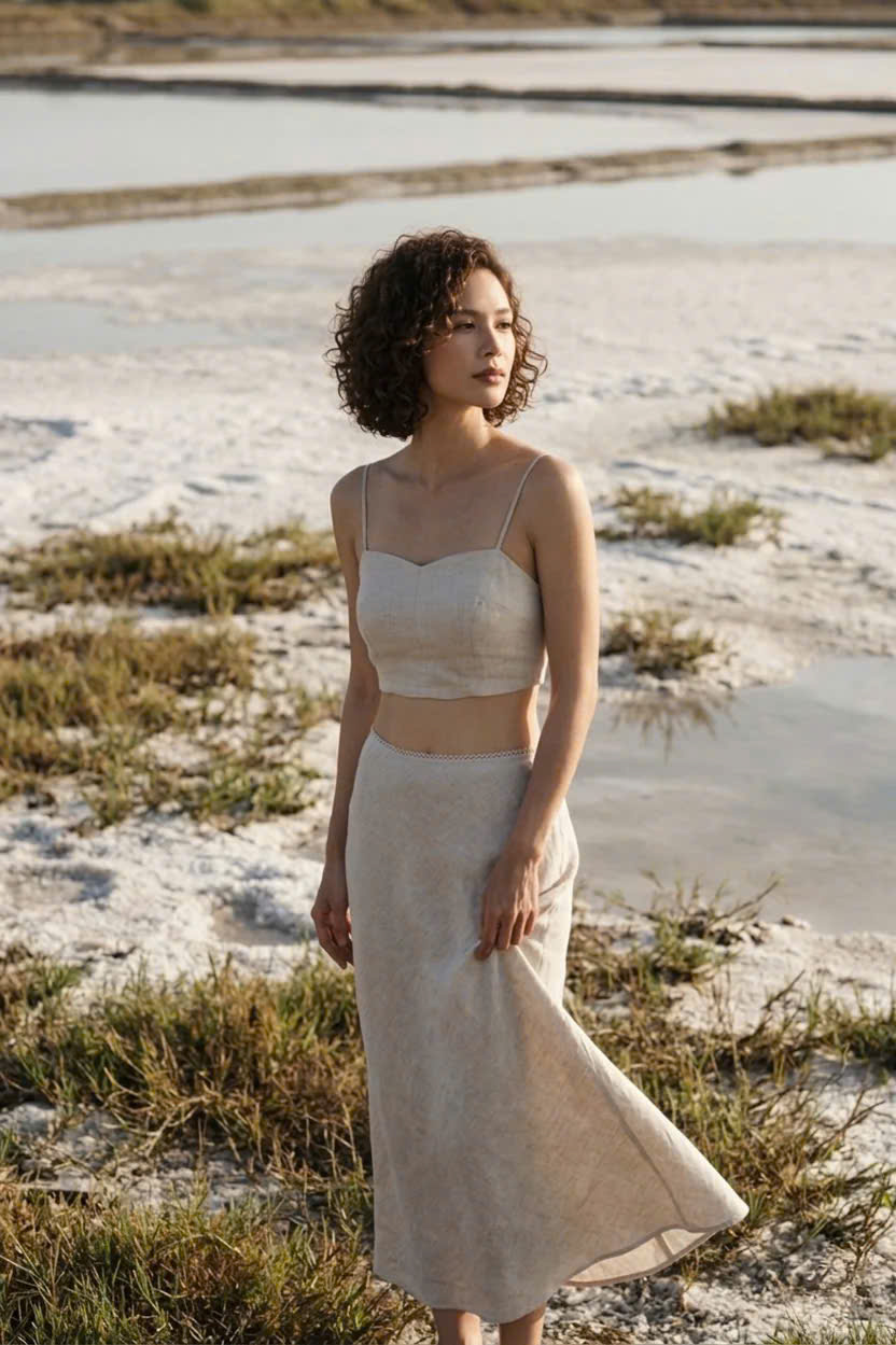 Áo Croptop Hai Dây Linen Vải Lanh Xám Muối Tiêu TOP208 Thời trang Hity