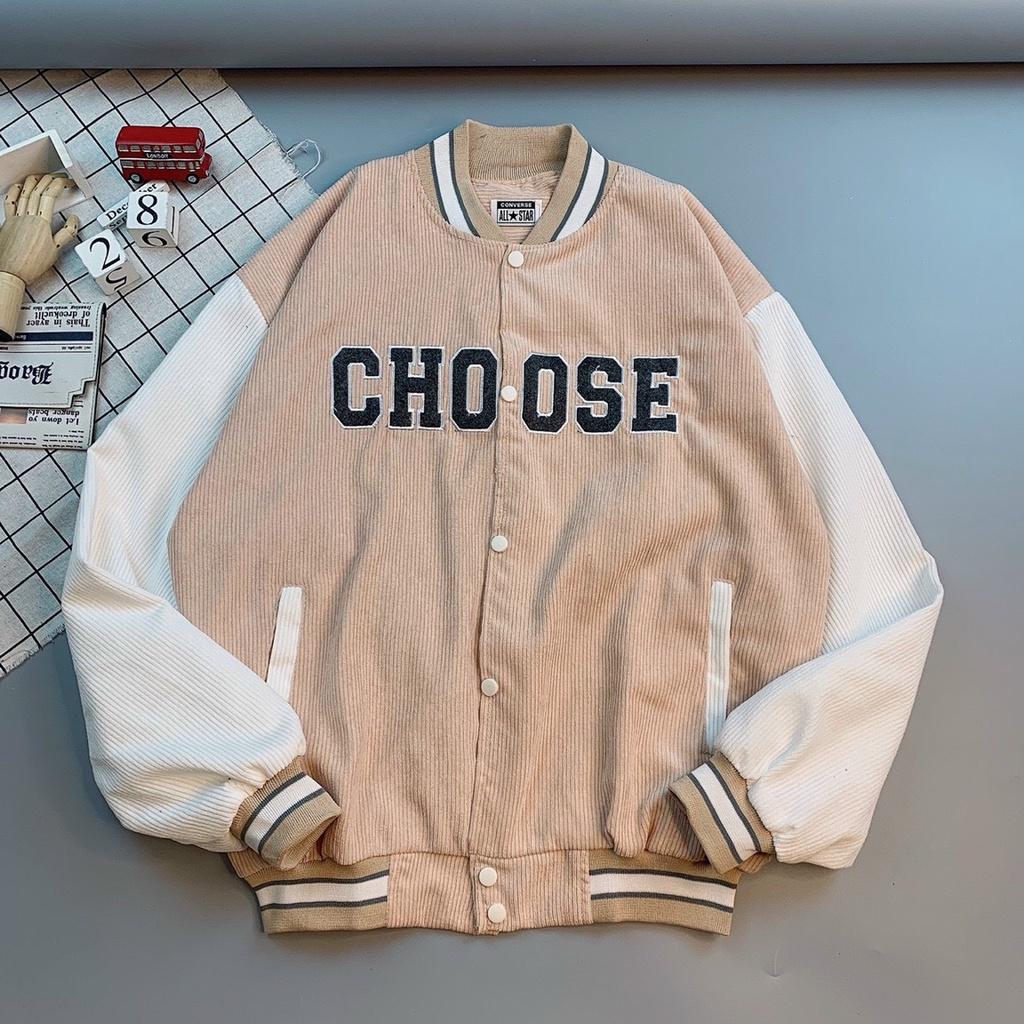 Áo Khoác Bomber Nhung Tăm Choose 2 LớpÁo Khoác Unisex Nhung Gân 2 Lớp Logo Thêu