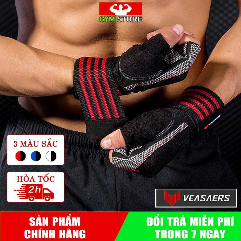 Găng tay thể thao VEASARERS có quấn cổ tay, hỗ trợ tập Gym, chống chai tay hiệu quả