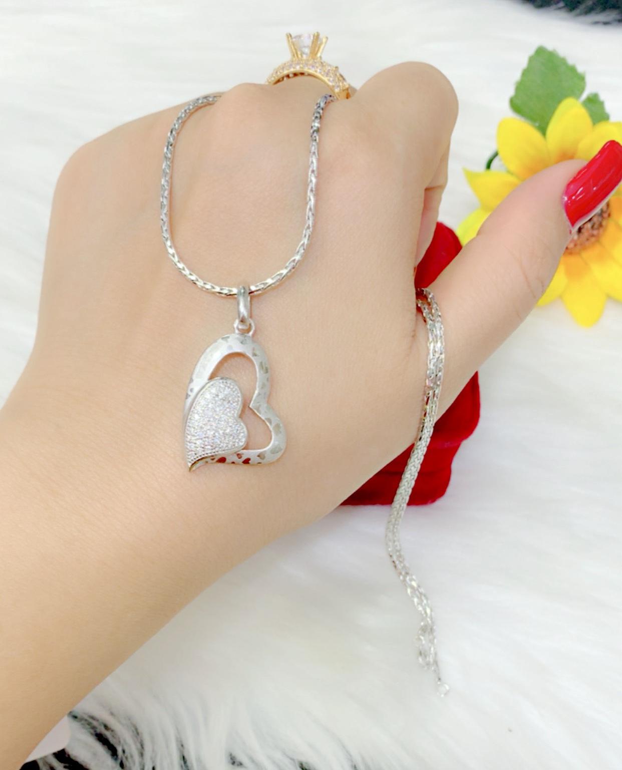 Dây chuyền nữ mặt trái tim mạ bạch kim cao cấp EKPM118