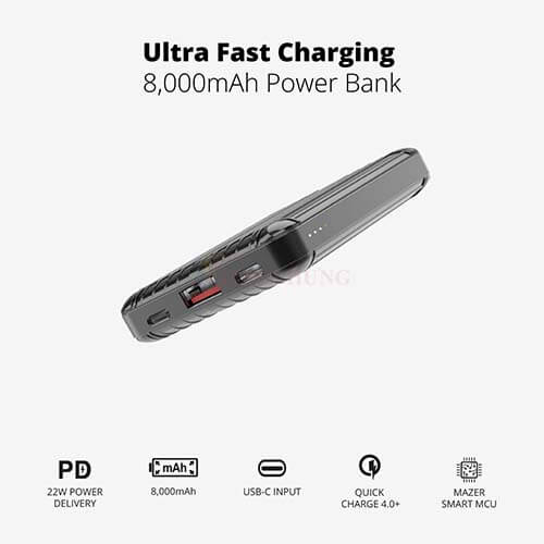 Sạc dự phòng Mazer Infinite.Boost SuperMINI Pocket 8.0 V2 8000 mAh 22W M-EGPOCKET8.0V2 - Hàng chính hãng